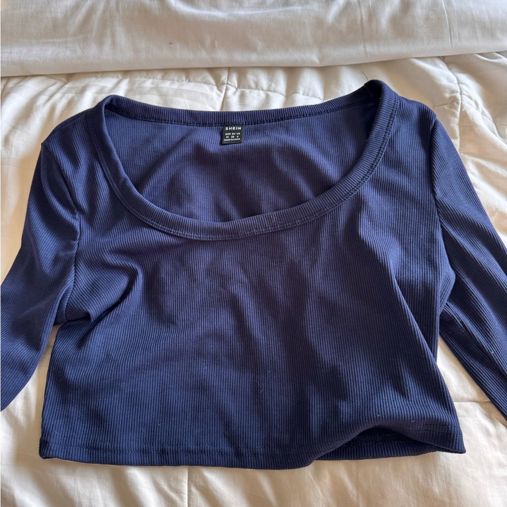 SHEIN Blue Fitted Crop Blouse